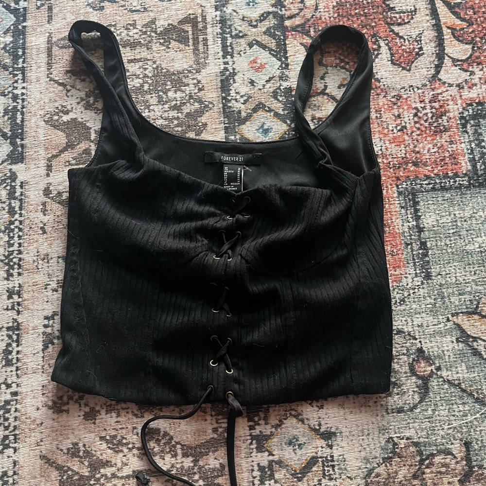Black Lace-Up Women's Top